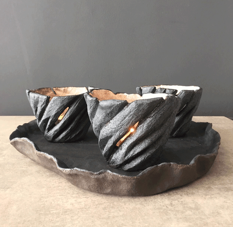 Navy Blue Organic Candle Holder